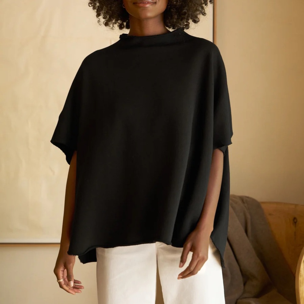 Frank & Eileen Audrey Funnel Neck Capelet Triple Fleece One Size OS Black